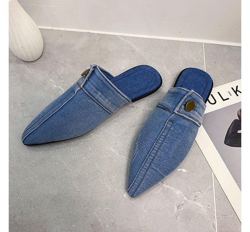 Pointy Washed Denim Mules Product Image