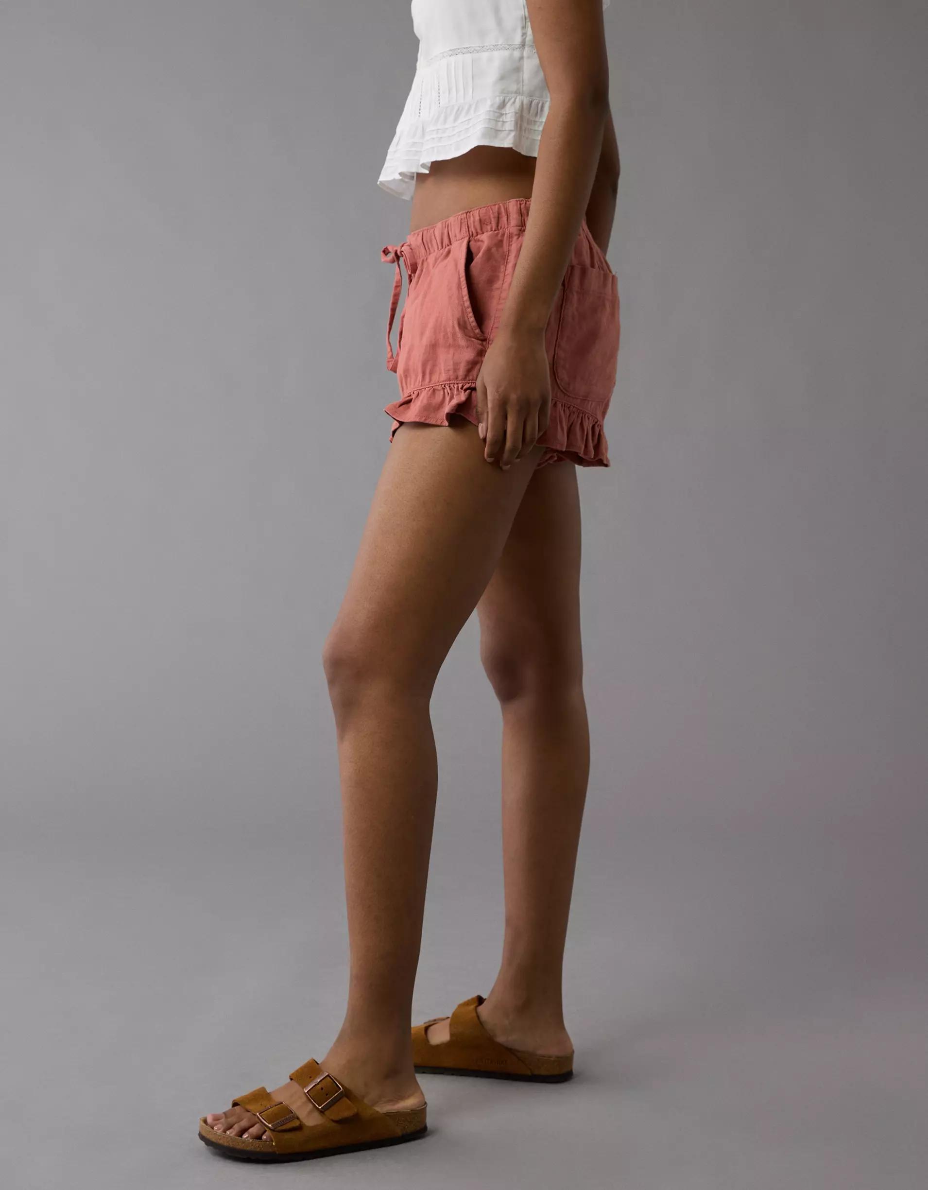 AE Stretch Linen-Blend Ruffle Short Product Image