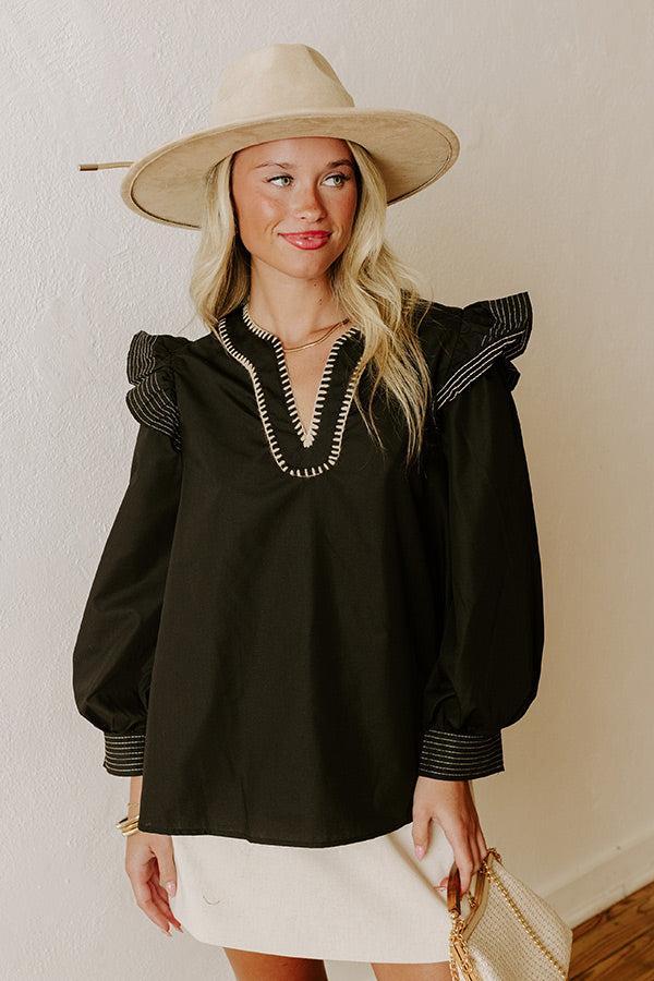 Chic Moment Ruffle Top in Black Product Image