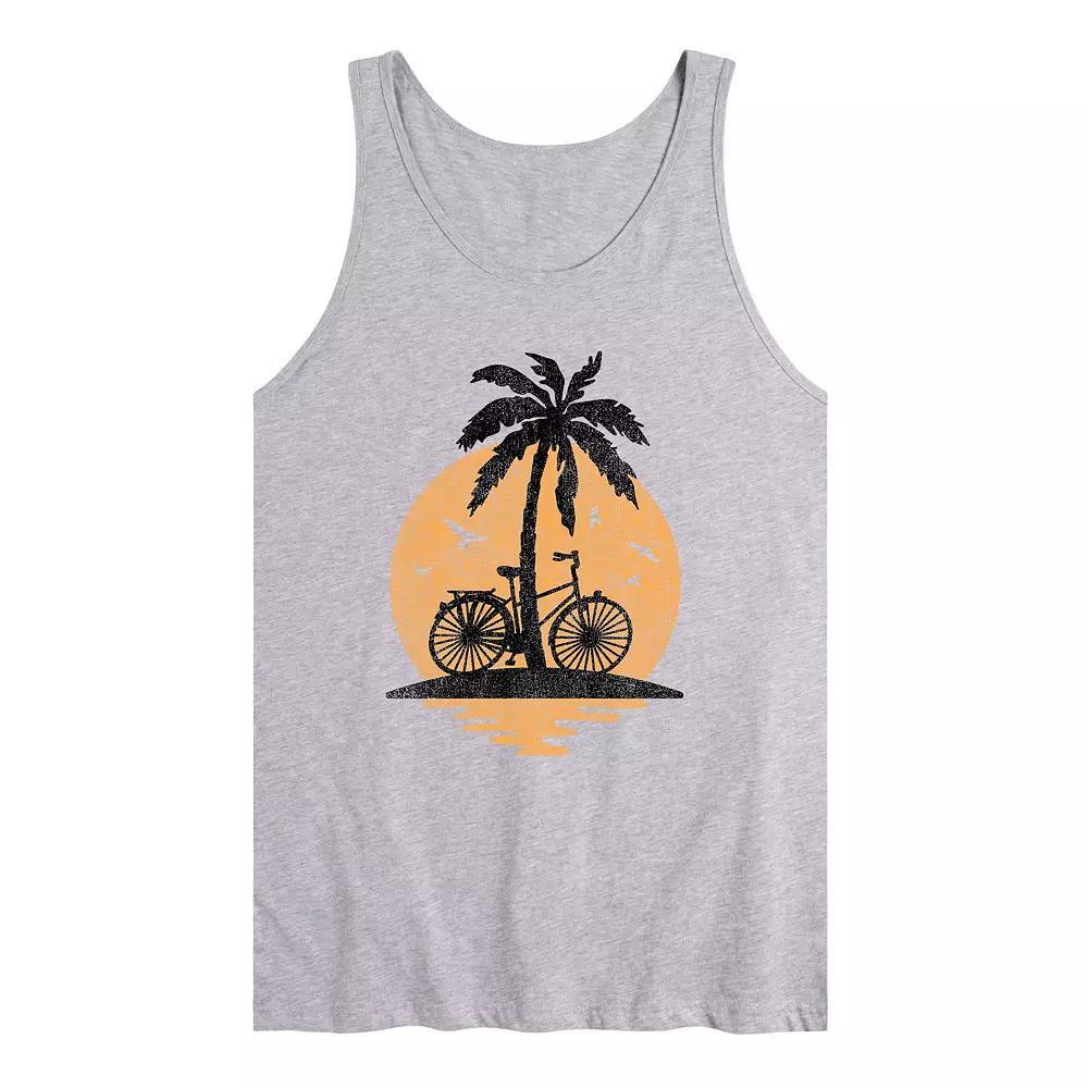 Men's Sunset Palm Tree Bike Graphic Tank Top, Size: Large, Gray Product Image