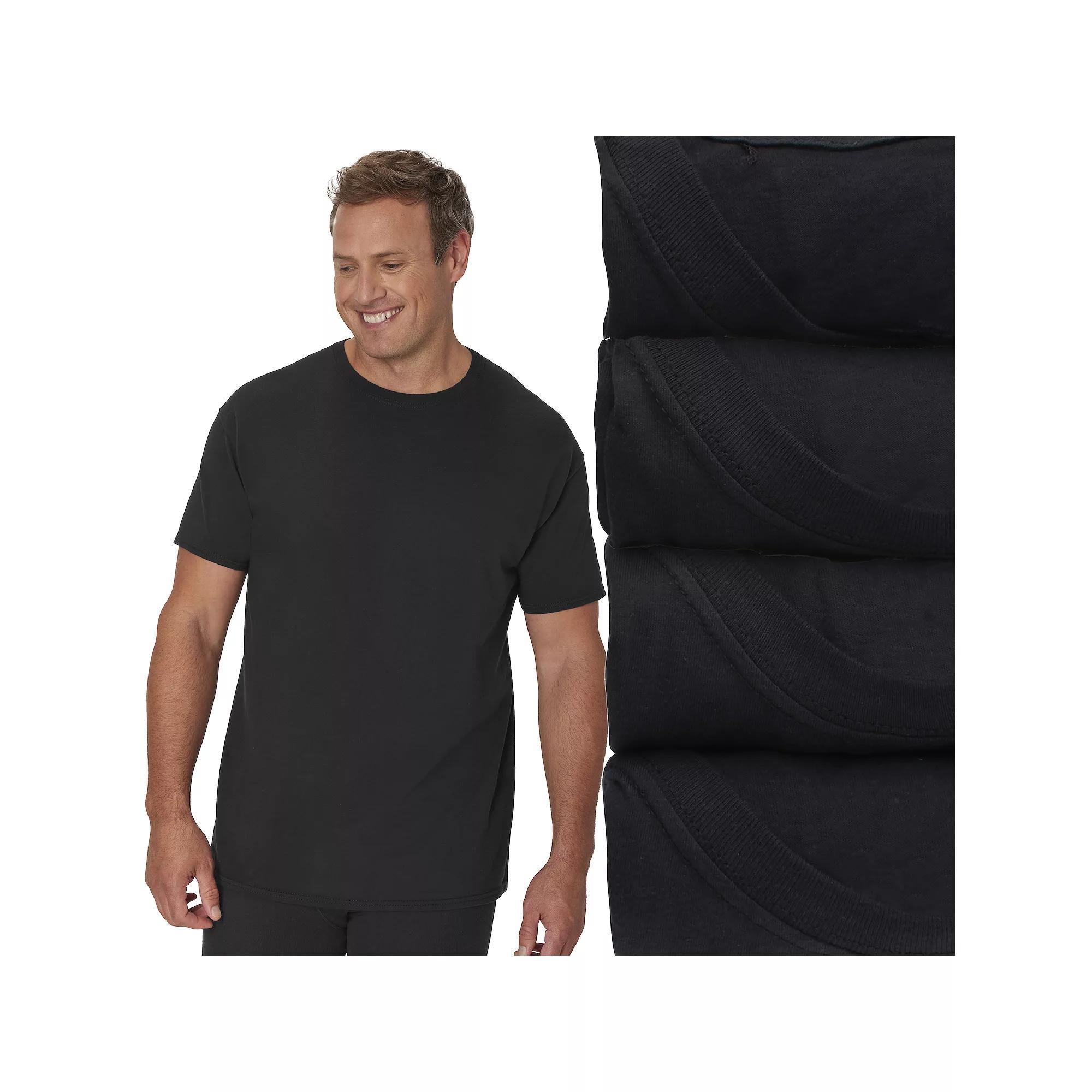 Big & Tall Hanes 4-Pack Tall Man Ultimate Cotton Crewneck Undershirt, Men's, Black Product Image