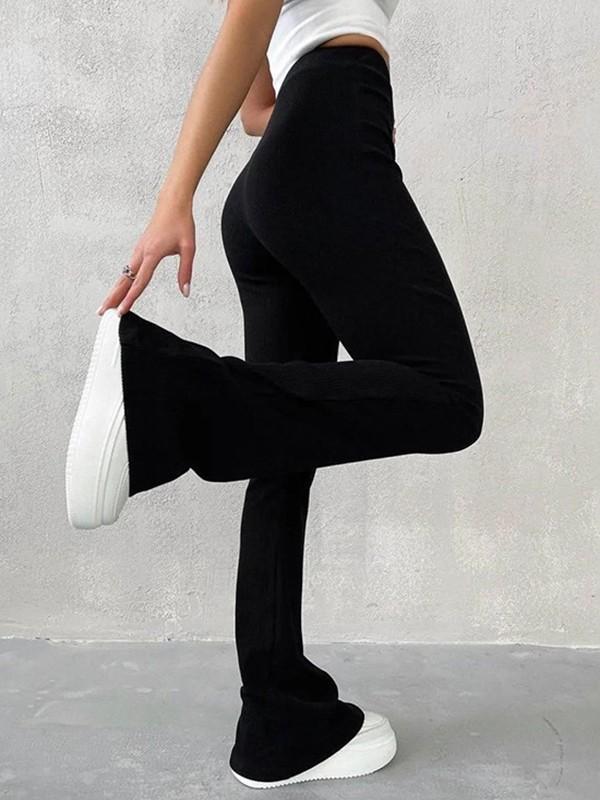 Stretchy Ribbed Flare Leg Pants Product Image