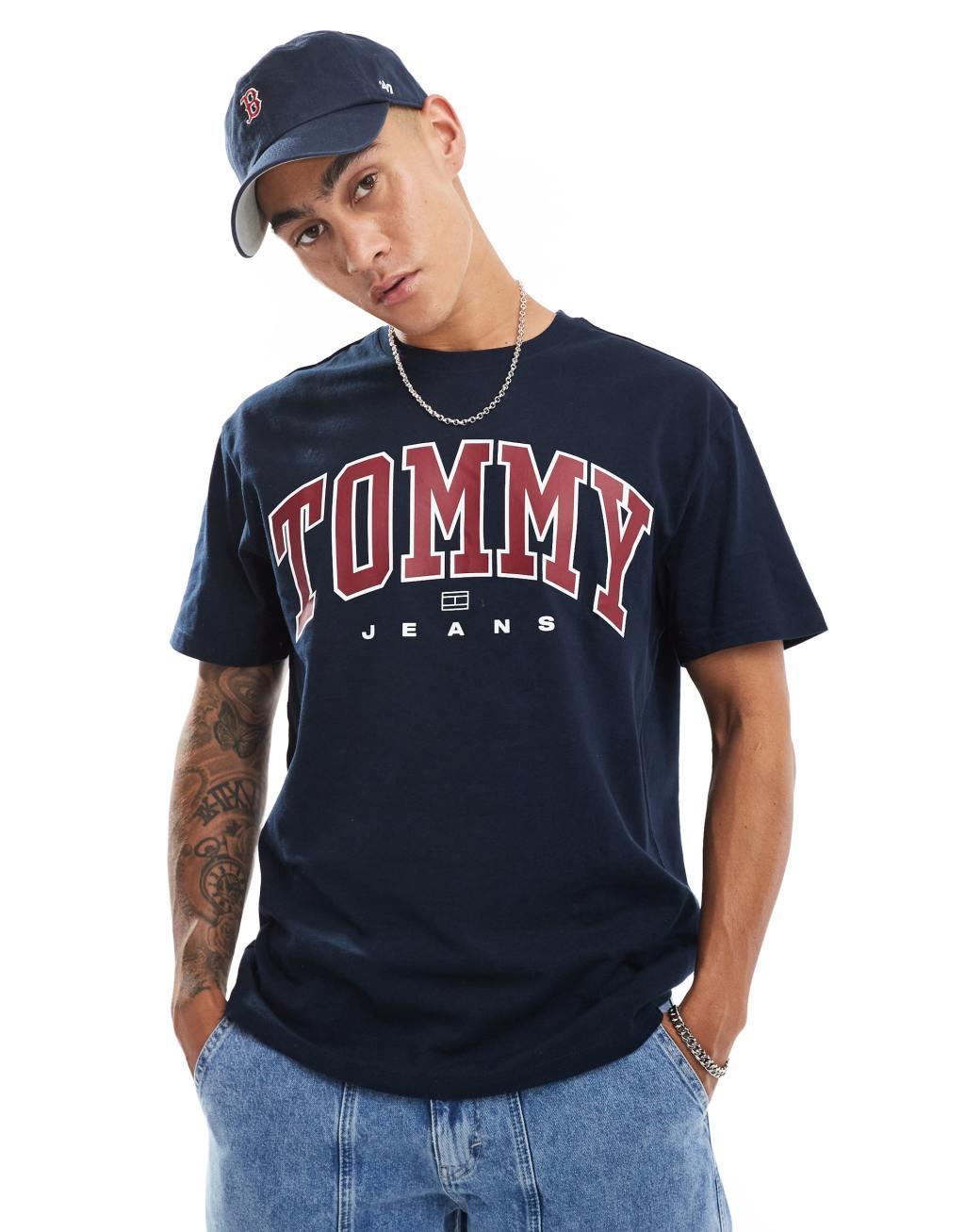 Tommy Jeans arch varsity logo T-shirt in navy Product Image