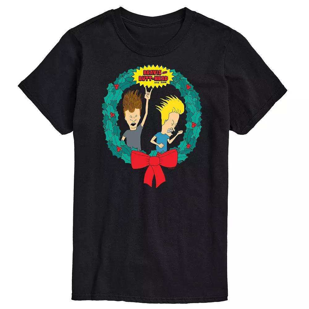 Men's Beavis And Butthead Rockin' Wreath Tee, Size: XS, Black Product Image