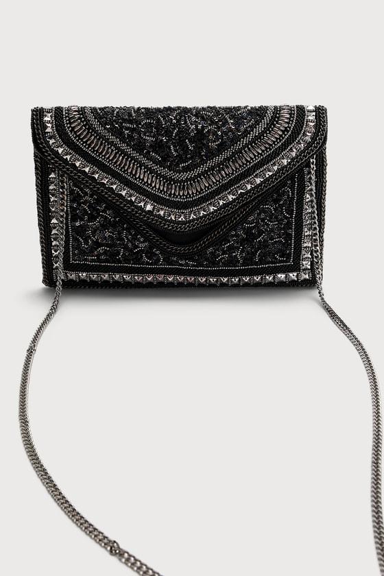 Made of Class Black and Silver Sequin Beaded Clutch Product Image