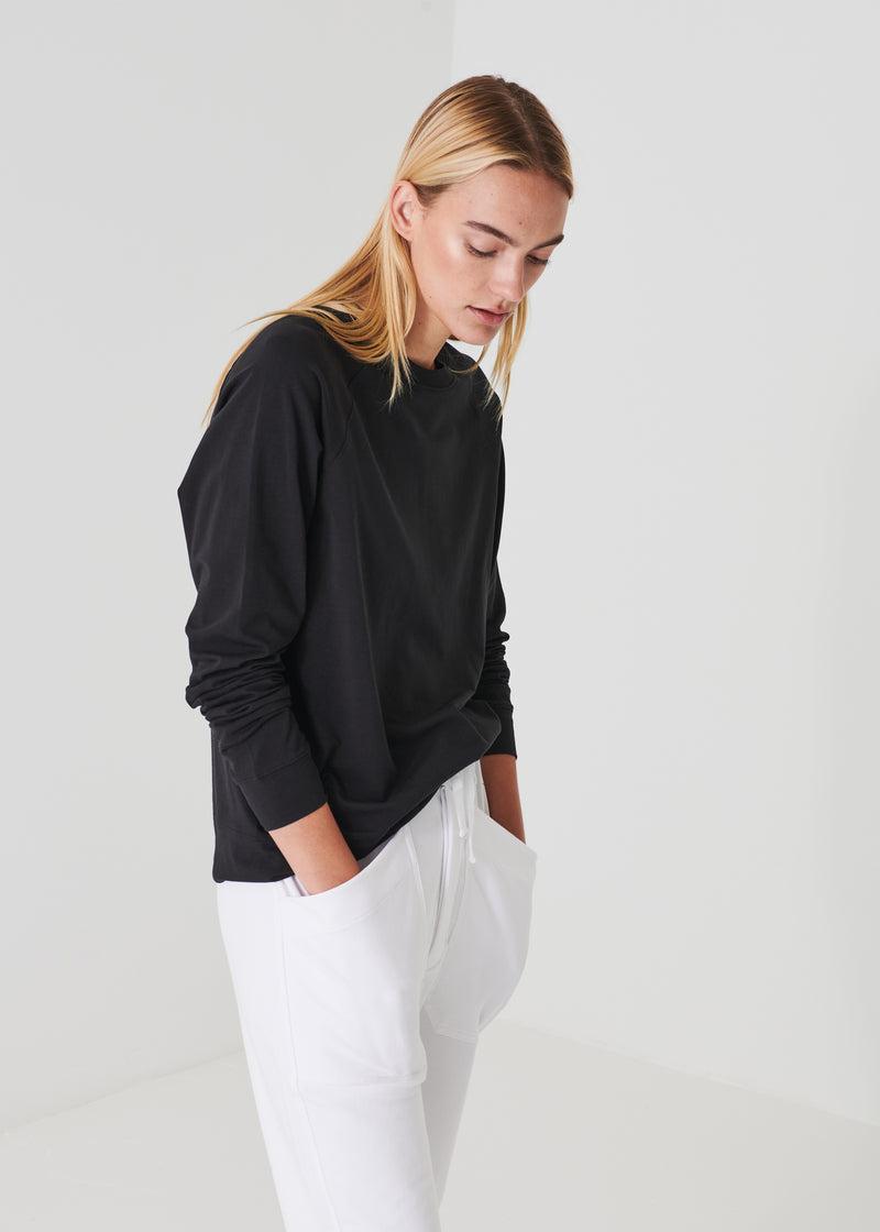 Patrick Assaraf Pima Cotton Stretch Oversized Ranglin Sweatshirt - Black Product Image