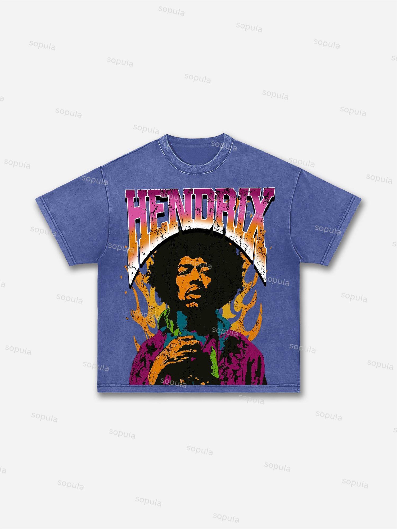 Jimi Hendrix Print Acid Wash T-shirt Product Image