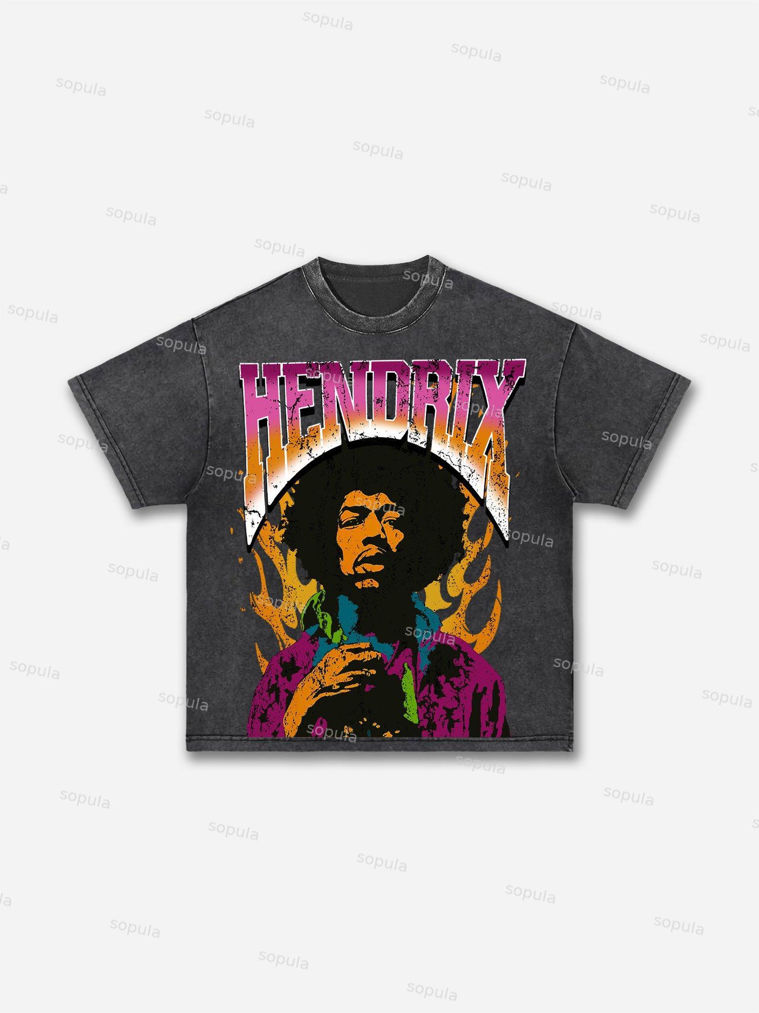 Jimi Hendrix Print Acid Wash T-shirt Product Image