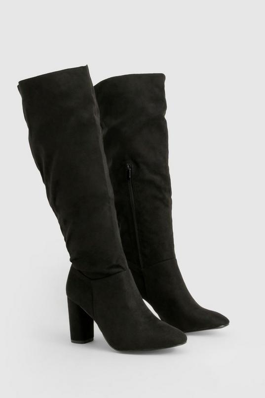 Wide Fit Faux Suede Block Heel Knee High Boots Product Image