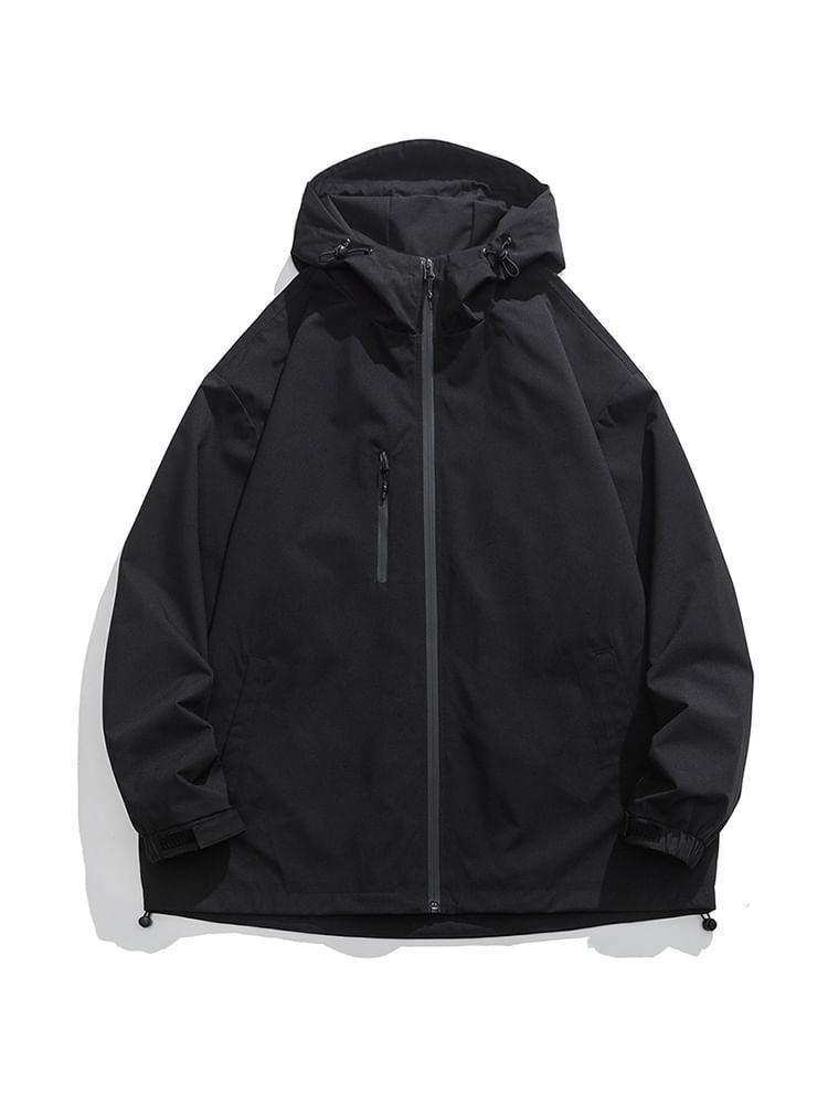 Hooded Plain Waterproof Zip Jacket Product Image