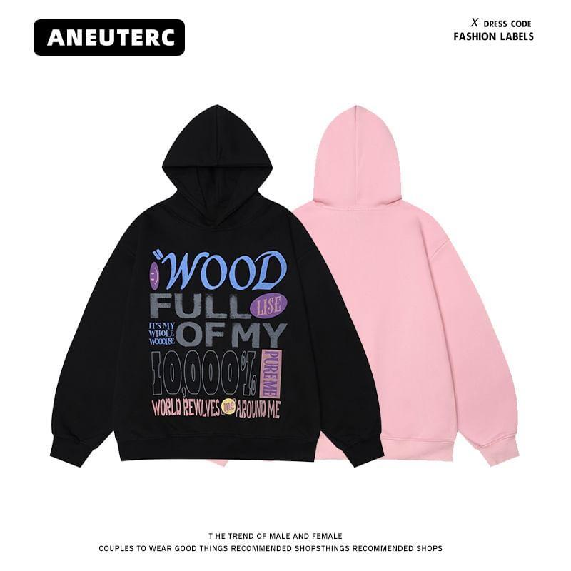 Drop Shoulder Lettering Printed Oversized Hoodie Product Image