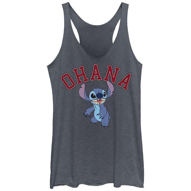 Disney's Lilo & Stitch Women's Ohana Varsity Stitch Tri-Blend Racerback Tank Top, Girl's, Size: Medium, Navy Grey Product Image