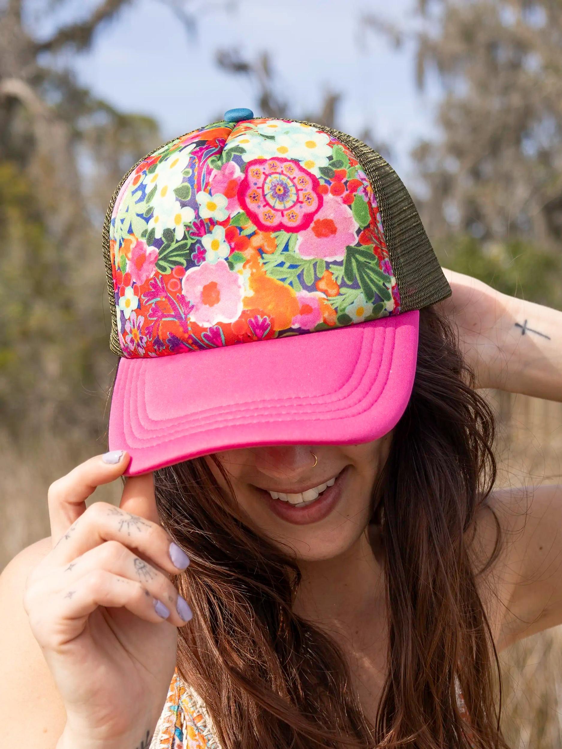 Adjustable Trucker Hat - Pink Painted Garden Product Image