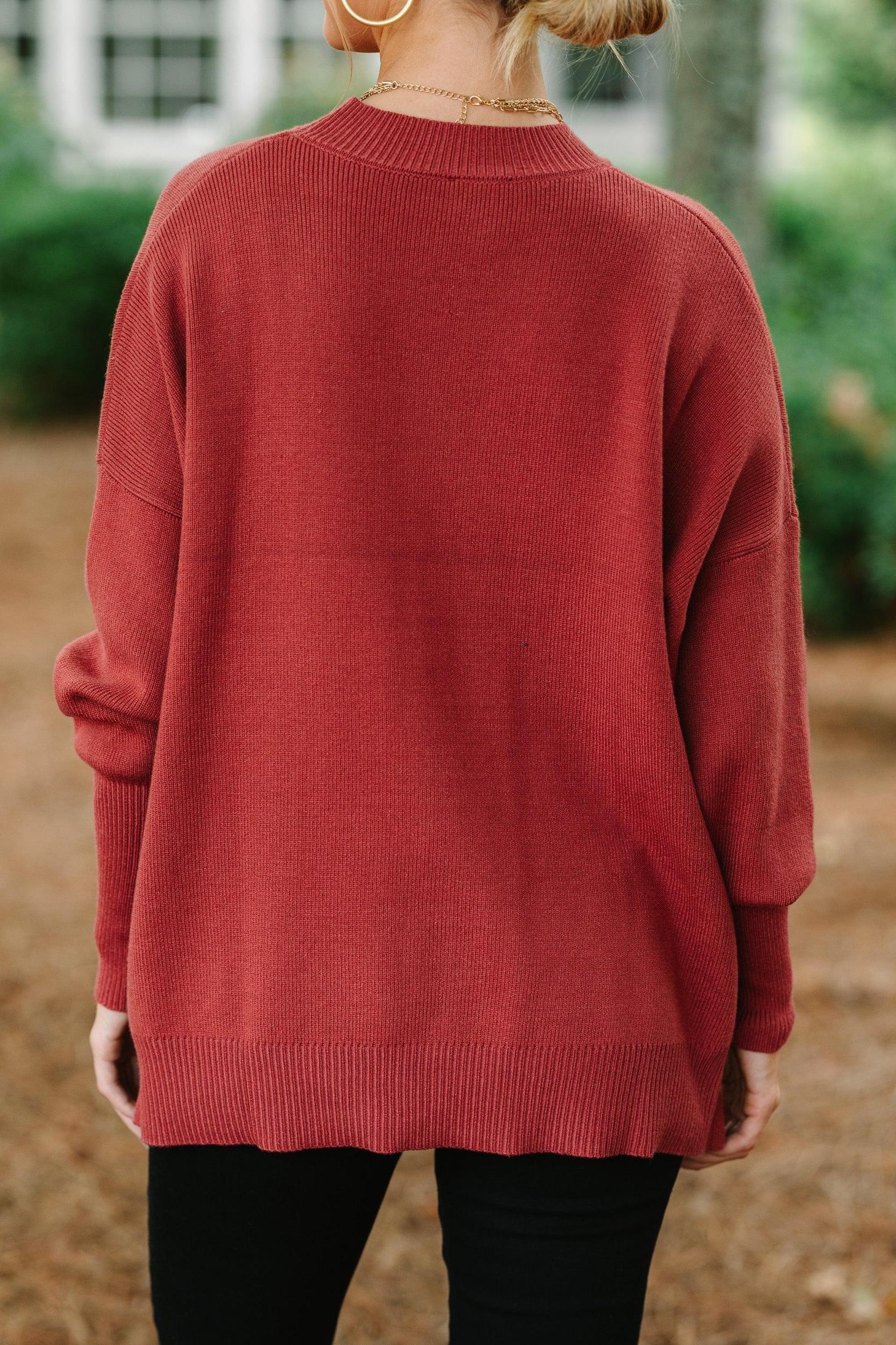 Perfectly You Marsala Red Mock Neck Sweater Female Product Image
