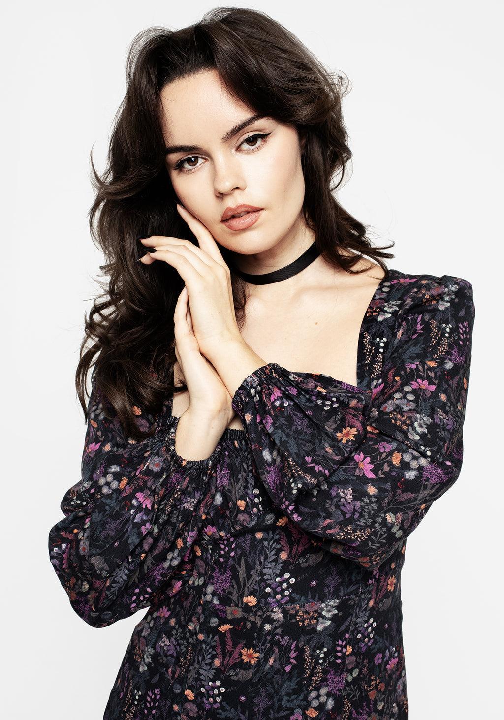 Heliotrope Floral Print Midi Dress Product Image
