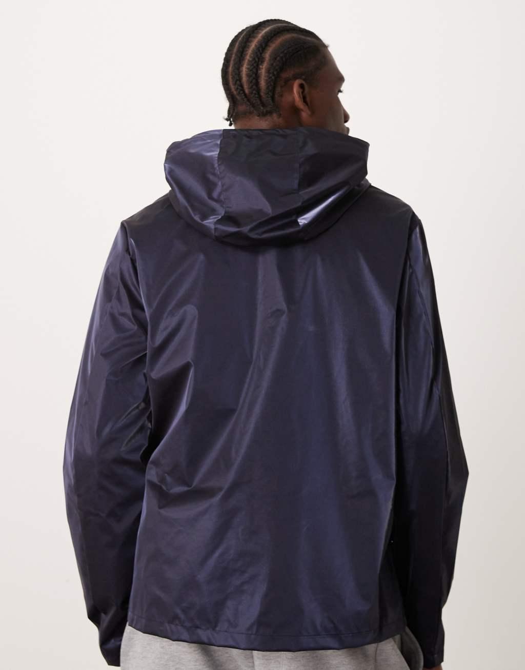 ASOS DESIGN shower resistant rubberized rain jacket in metallic blue Product Image