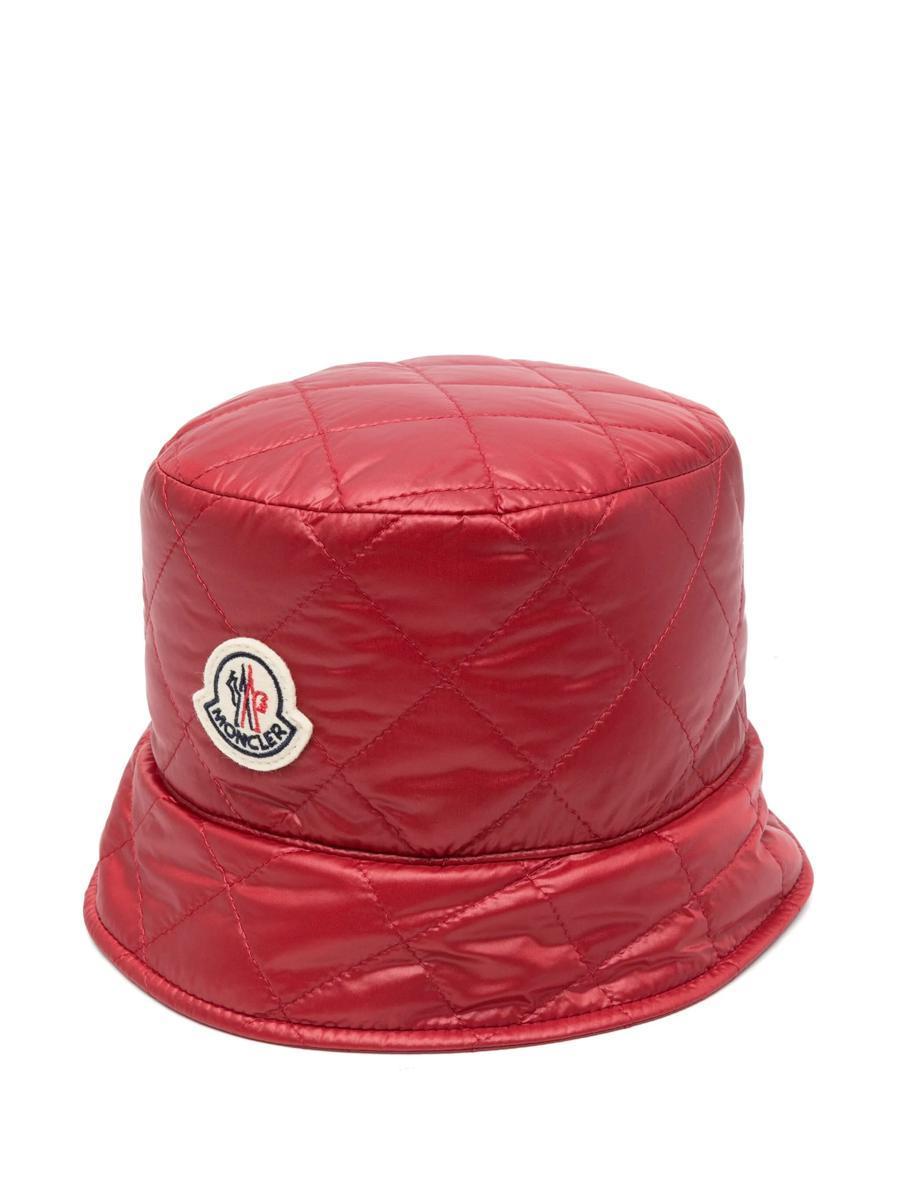 MONCLER Diamond Quilted Nylon Bucket Hat In Red Product Image