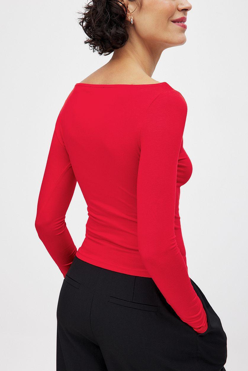 Boat Neck Long Sleeve Top Grey Product Image