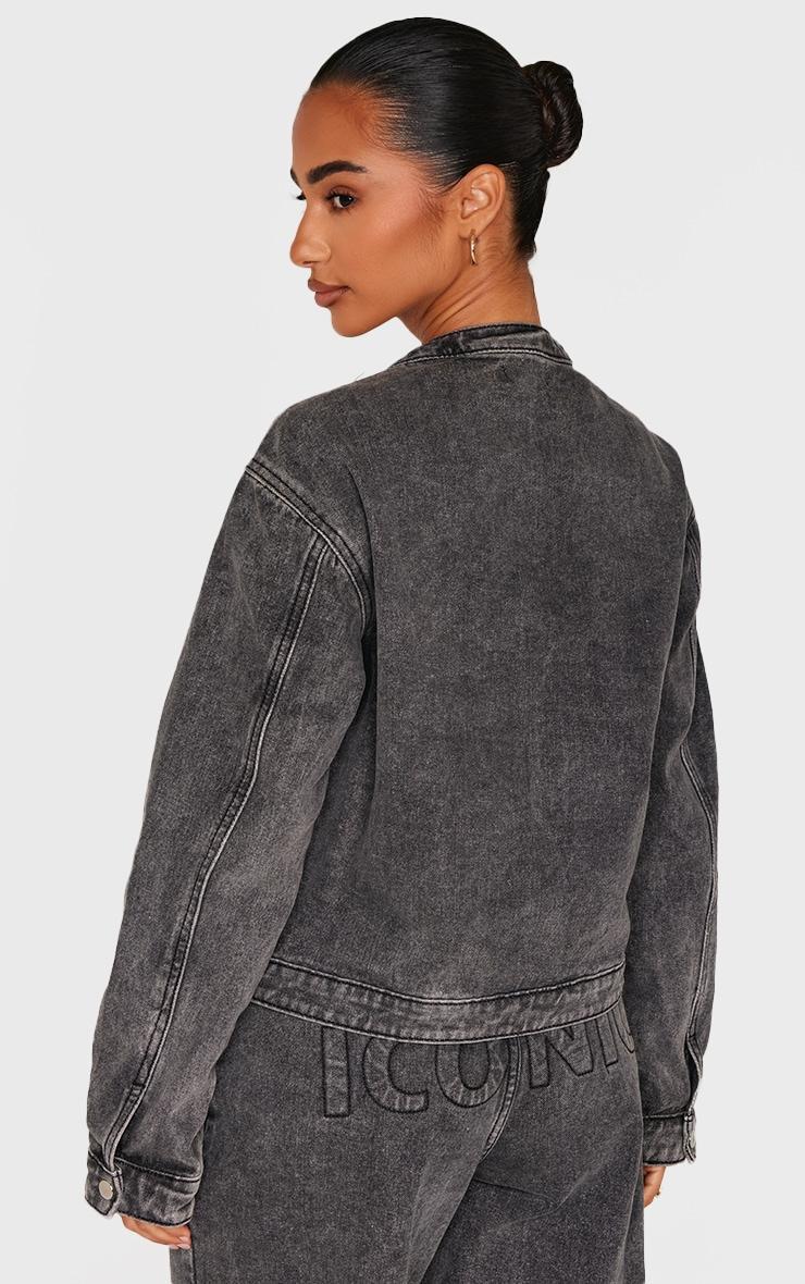 Petite Washed Black Iconic Embossed Denim Jacket Product Image