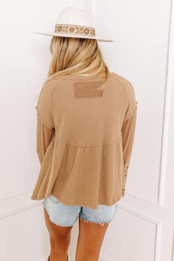 Whispering Sweet Nothings Waffle Knit Top in Iced Mocha Product Image