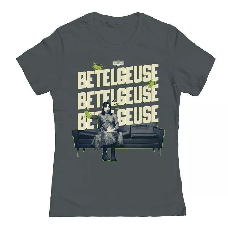 Juniors Say It 3 Times Beetlejuice Graphic Tee, Womens Heavy Grey Product Image