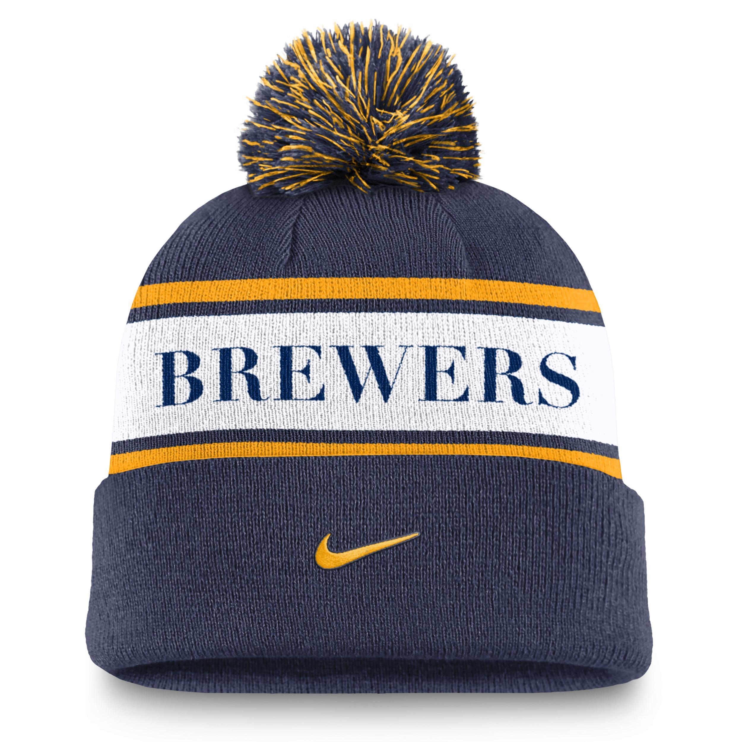 Milwaukee Brewers Team Stripe Peak Nike Mens MLB Cuffed Pom Beanie Product Image