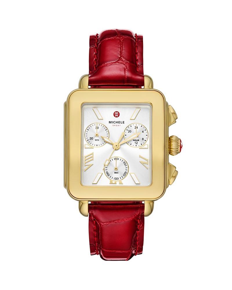 Deco Sport 18K Gold-Plated Ruby Red Leather Watch Product Image