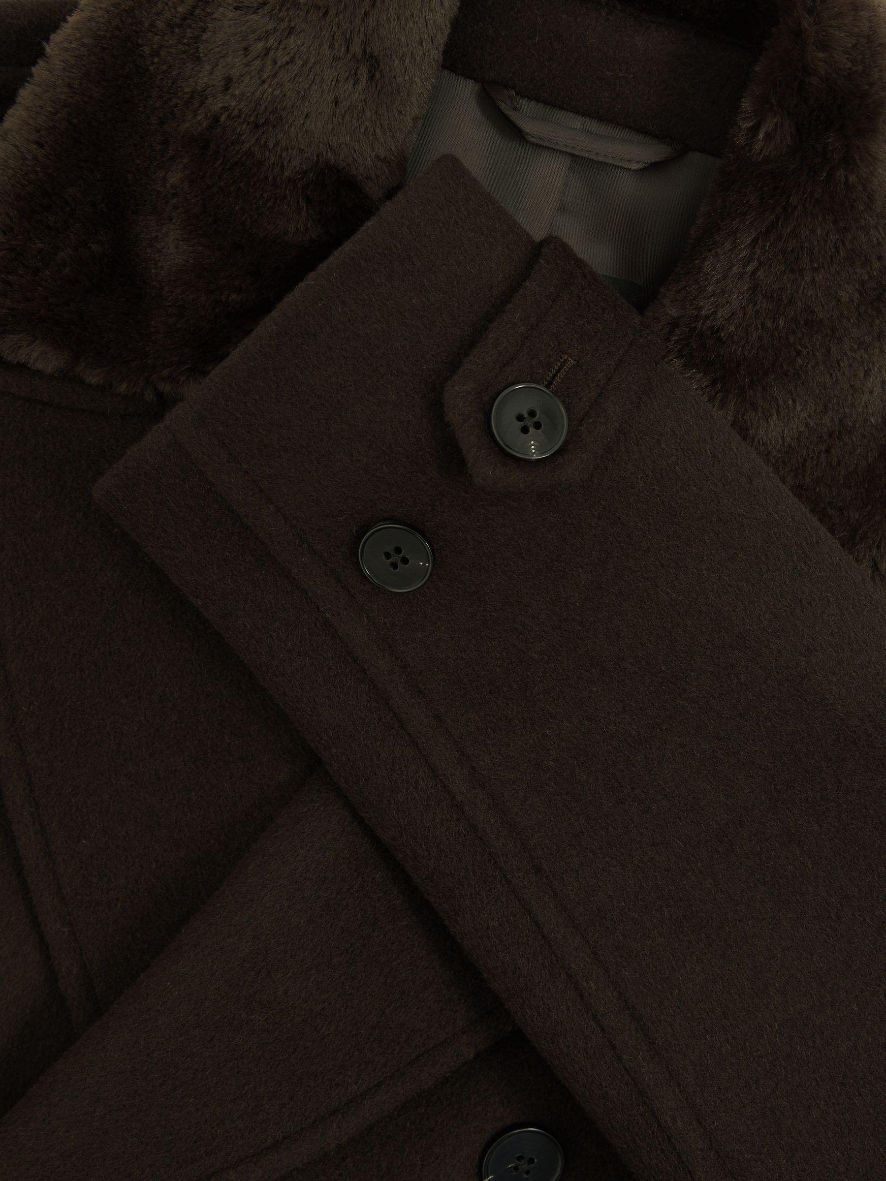 Wool-Blend Faux-Fur Collar Overcoat in Brown Product Image