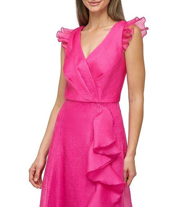 JS Collections Julie Double V-Neck Ruffle Front Organza A-Line Gown Product Image