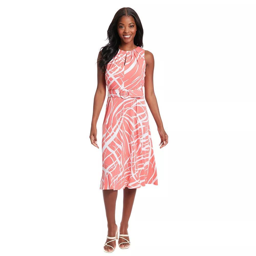 Womens London Times Belted Keyhole Neck Midi Dress Product Image