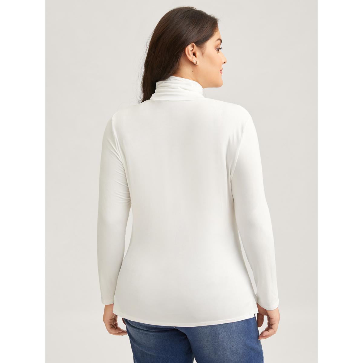 Plus Size Supersoft Essentials Solid Funnel Neck Knit T-shirt White Women Leisure Plain Plain Ruffled collar Bodycon Casual T-shirts BloomChic 22-24/3X Product Image