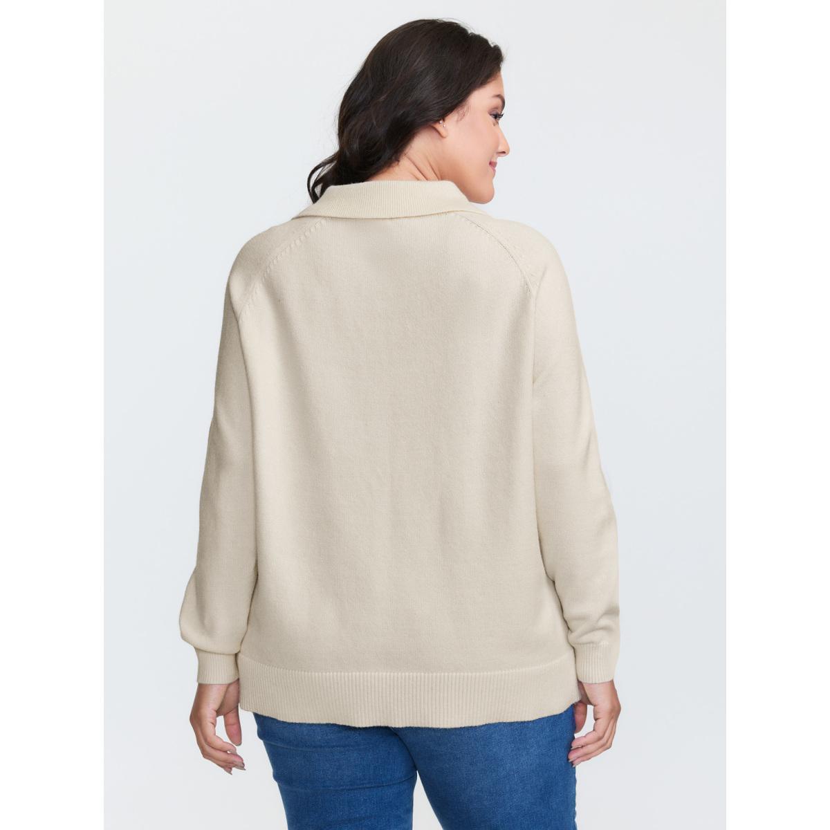 Plus Size 2 In 1 Shirt Collar Relaxed Fit Pullover Ivory Women Leisure Loose Long Sleeve Round Neck Casual Pullovers BloomChic 10/M Product Image