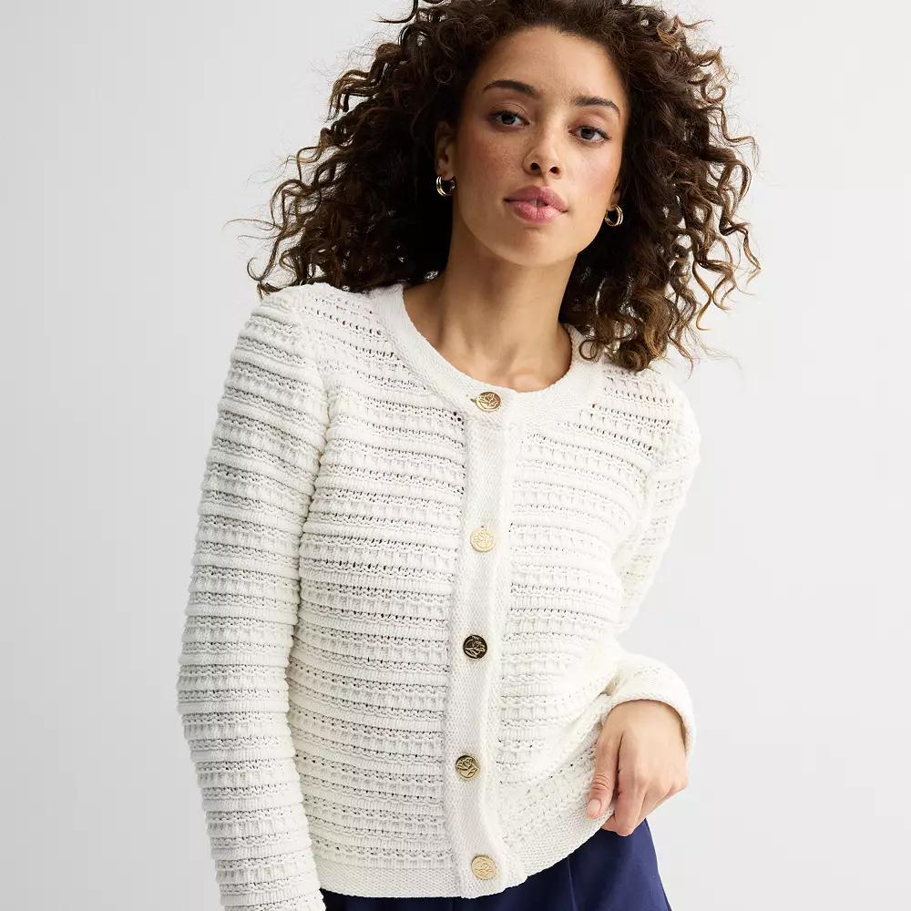 Women's Draper James Button Front Cardigan, Size: XXL, Ivory Product Image