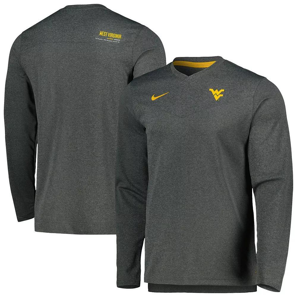 Mens Nike Heather Charcoal West Virginia Mountaineers 2022 Coach Performance Long Sleeve V-Neck T-Shirt Product Image