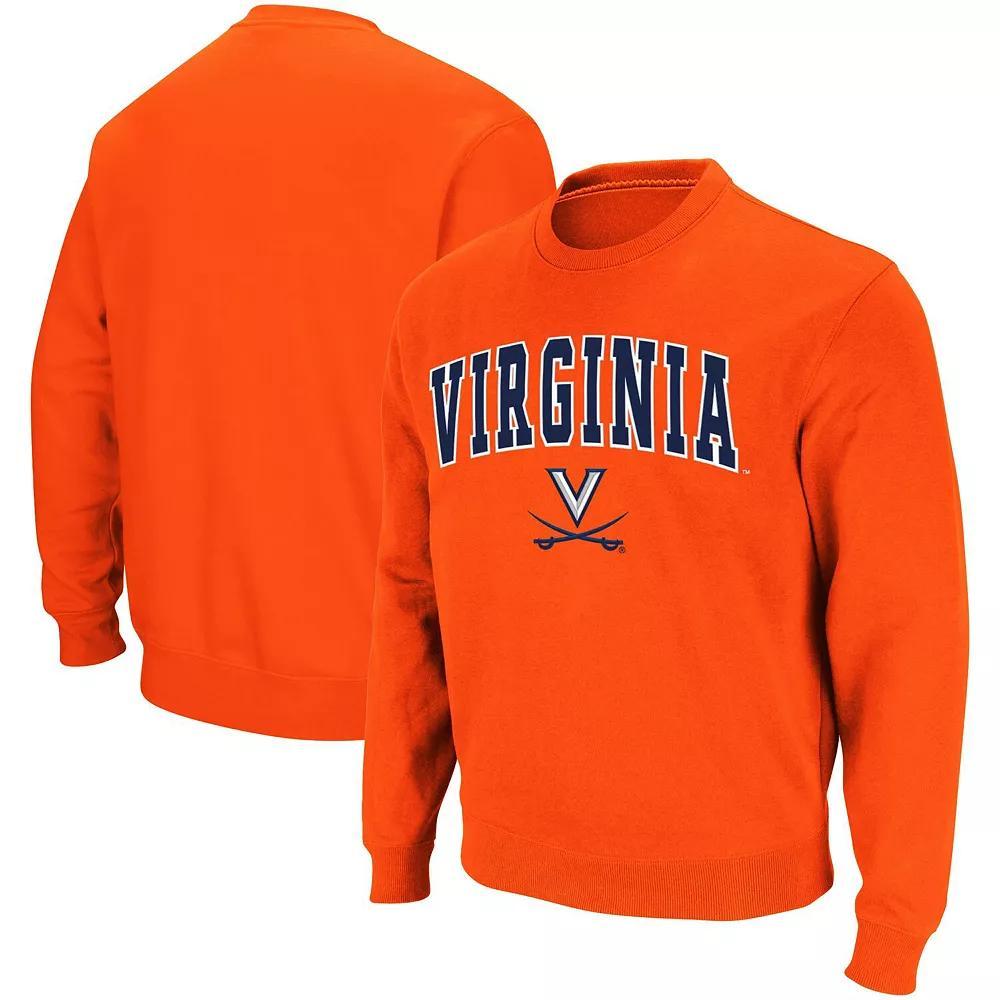 Men's Colosseum Orange Virginia Cavaliers Team Arch & Logo Tackle Twill Pullover Sweatshirt,  Product Image