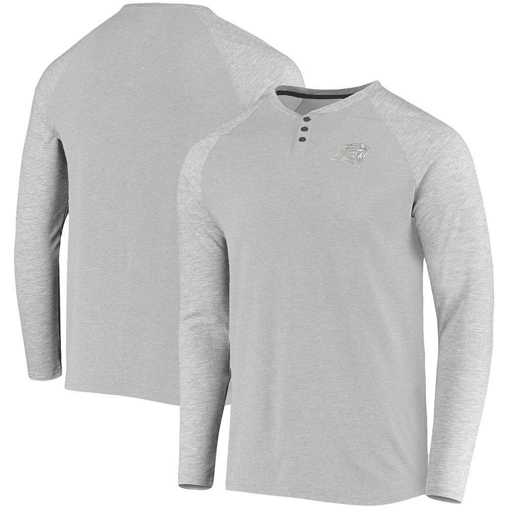 Men's 5th & Ocean by New Era Gray Carolina Panthers Henley Stretch Raglan Tri-Blend Long Sleeve T-Shirt,  Product Image