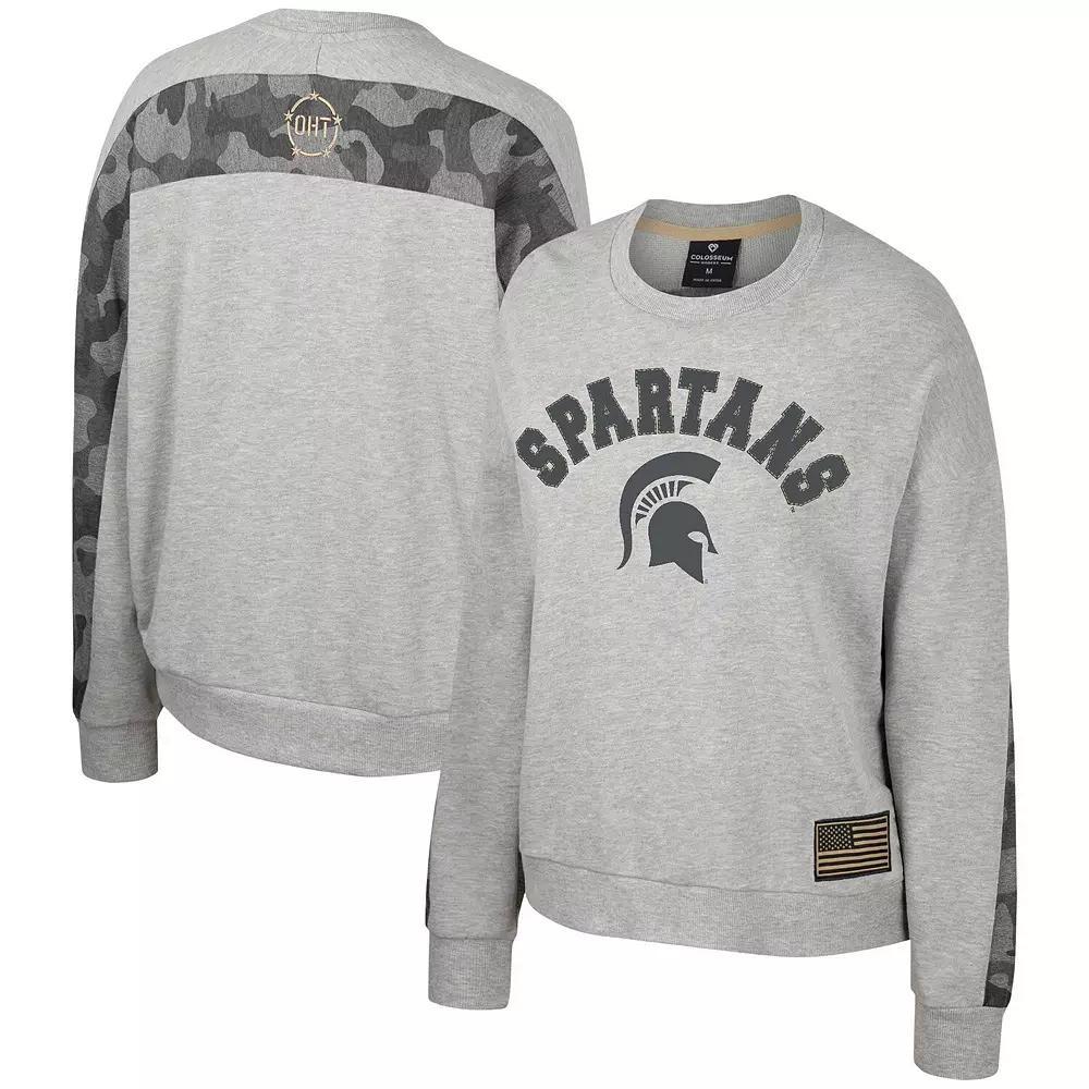 Women's Colosseum Heather Gray Michigan State Spartans OHT Military Appreciation Flag Rank Dolman Pullover Sweatshirt, Size: Medium, Grey Product Image