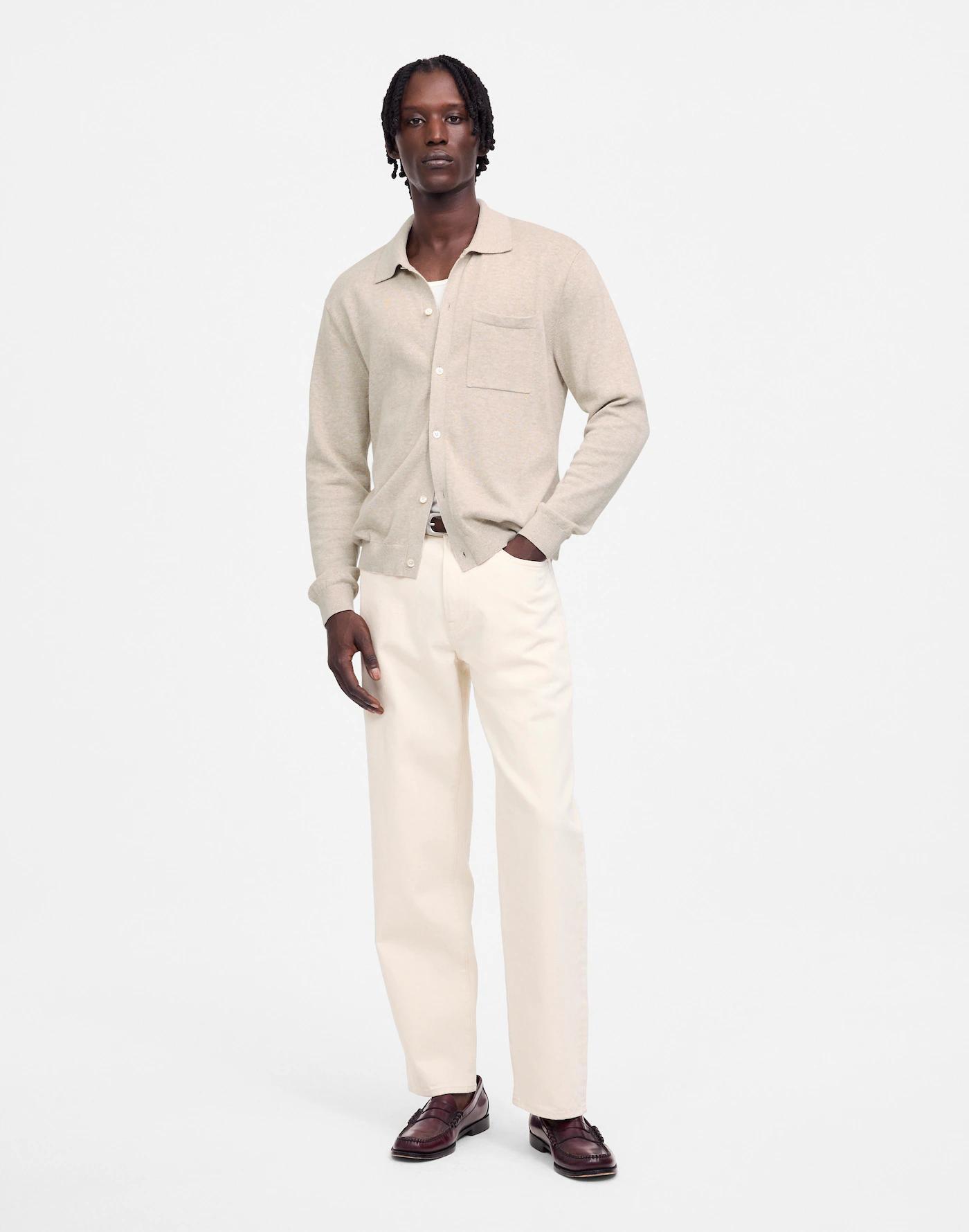 Button-Up Sweater Polo in Lightweight Cotton-Linen Blend Product Image