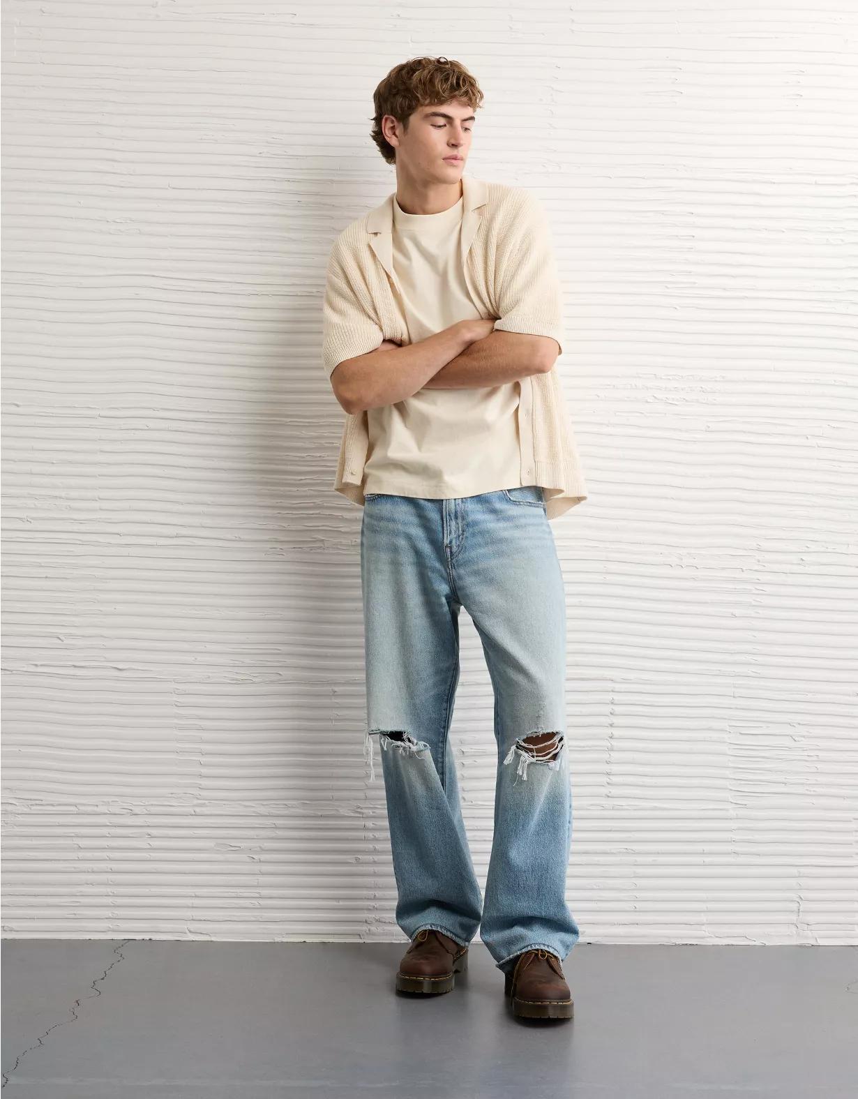 AE Shaker Button-Up Sweater Polo Shirt Product Image