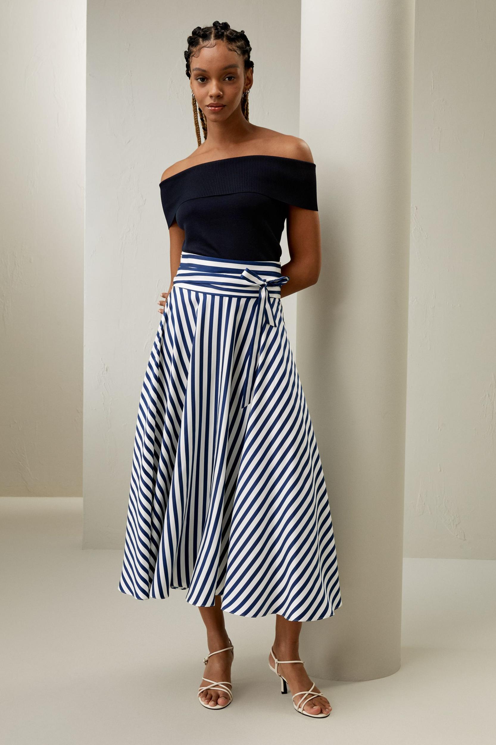 Silk Striped Midi Skirt Product Image