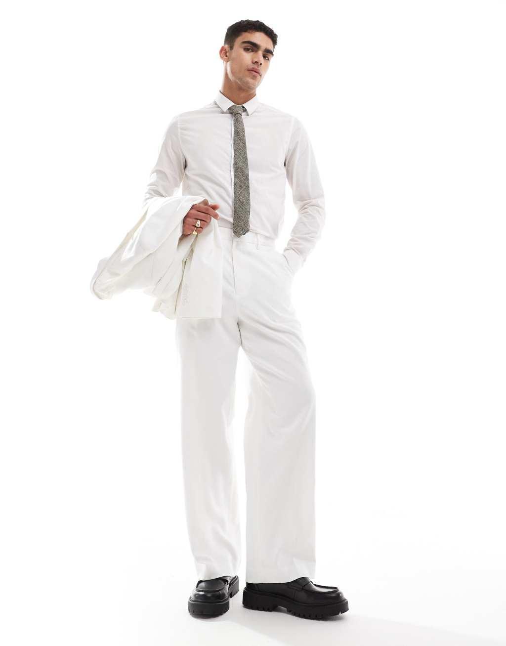 ASOS DESIGN wide fit suit pants in white Product Image