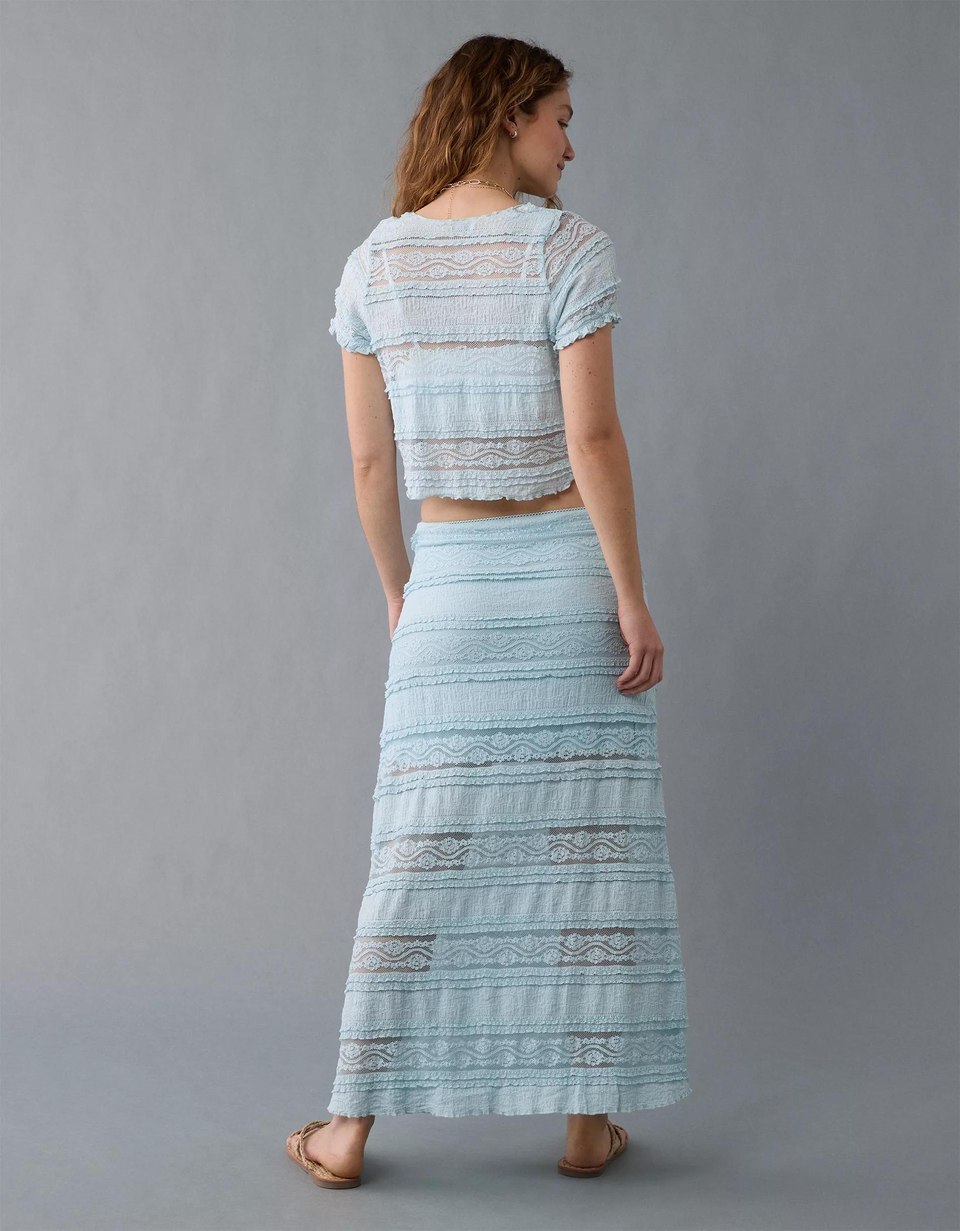 AE Tie Front Lace Shirt Product Image