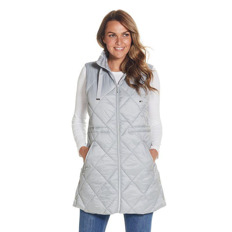 Women's Weathercast Diamond Quilted Puffer Longline Vest with Cinched Waist, Size: Small, Black Product Image