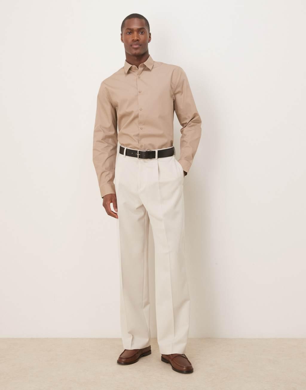 ASOS DESIGN formal easy iron regular shirt in brown Product Image