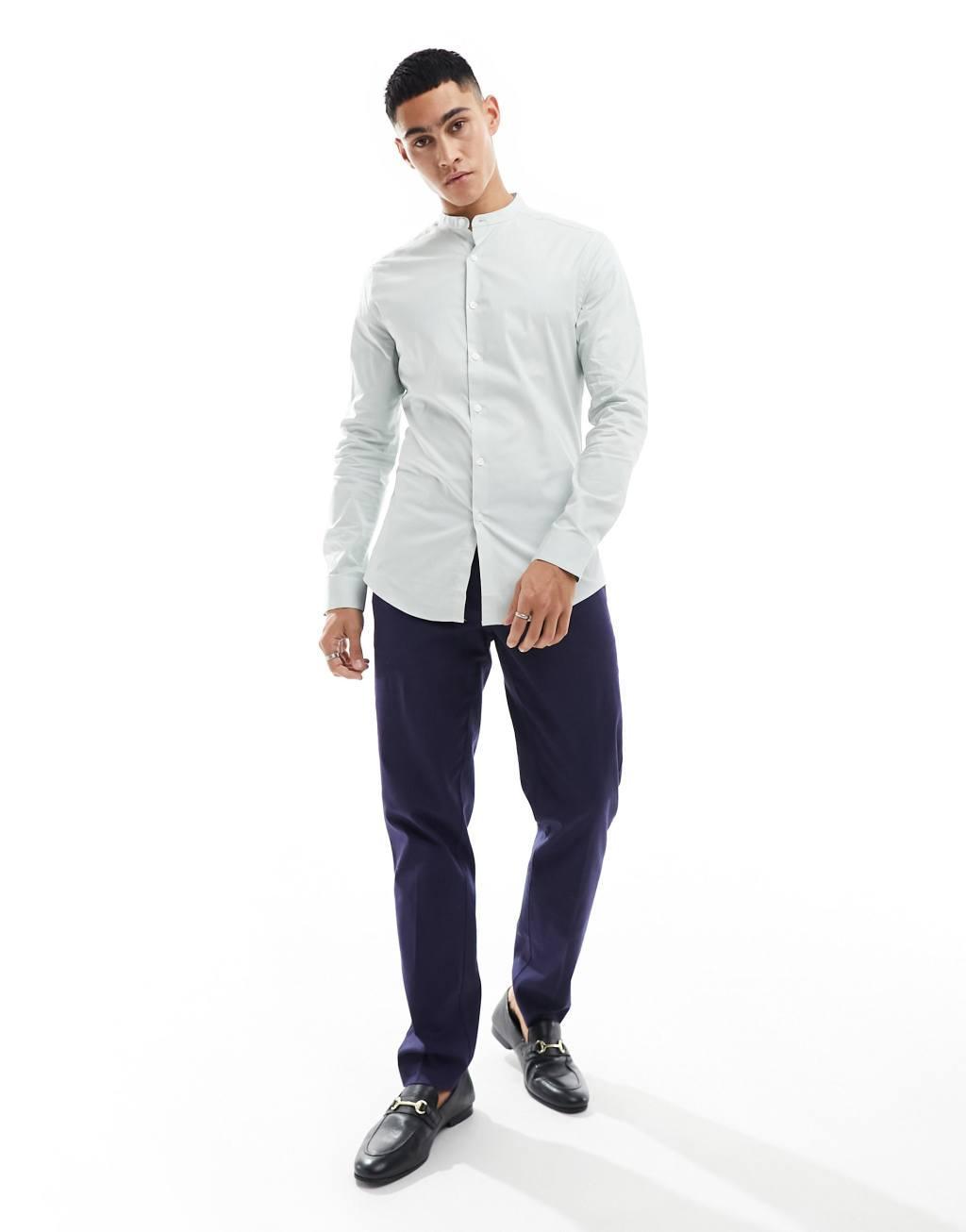 ASOS DESIGN skinny fit shirt with grandad collar Product Image