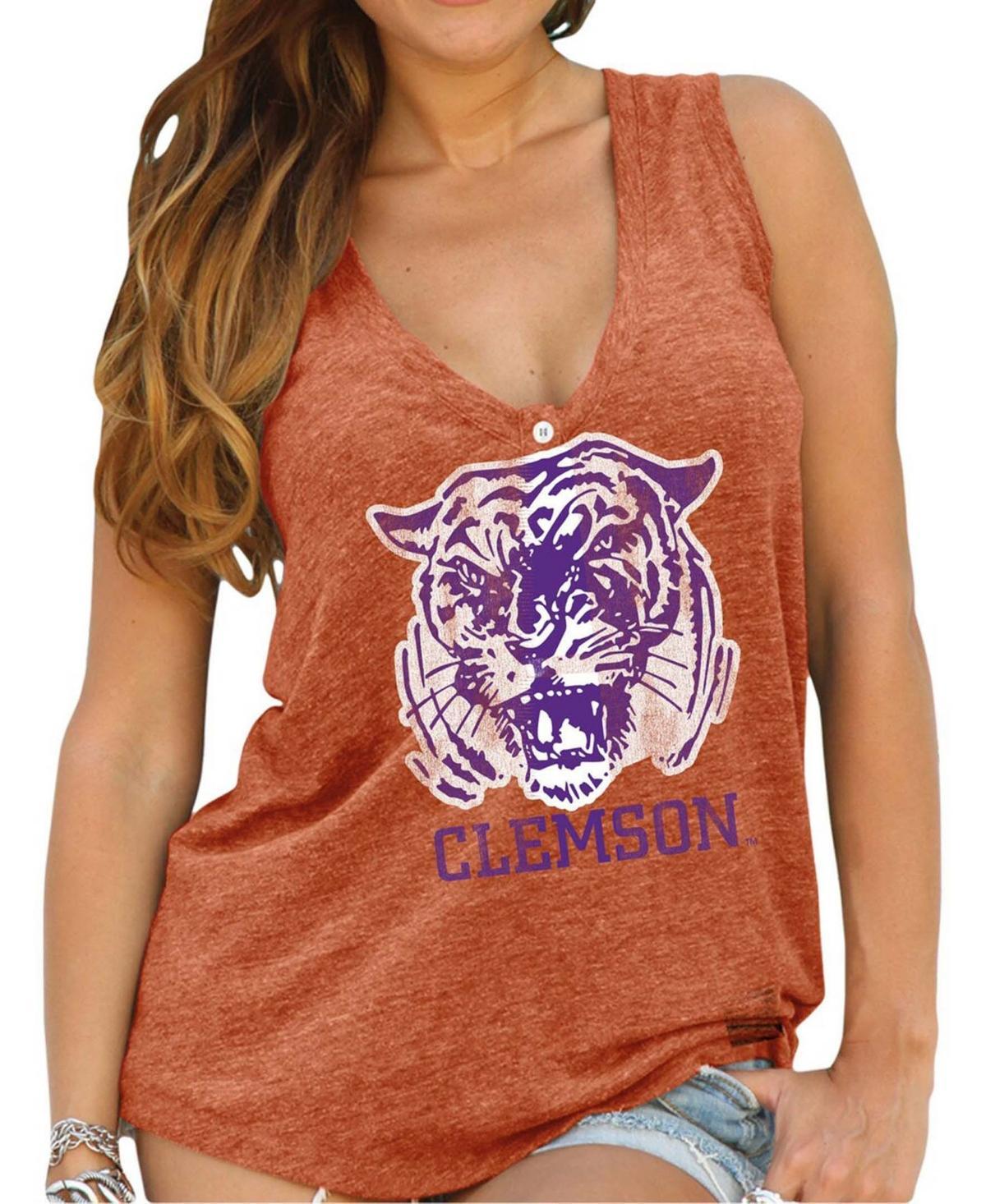 Womens Clemson Tigers Original Retro Brand Relaxed Henley Tank Top, Womens Product Image