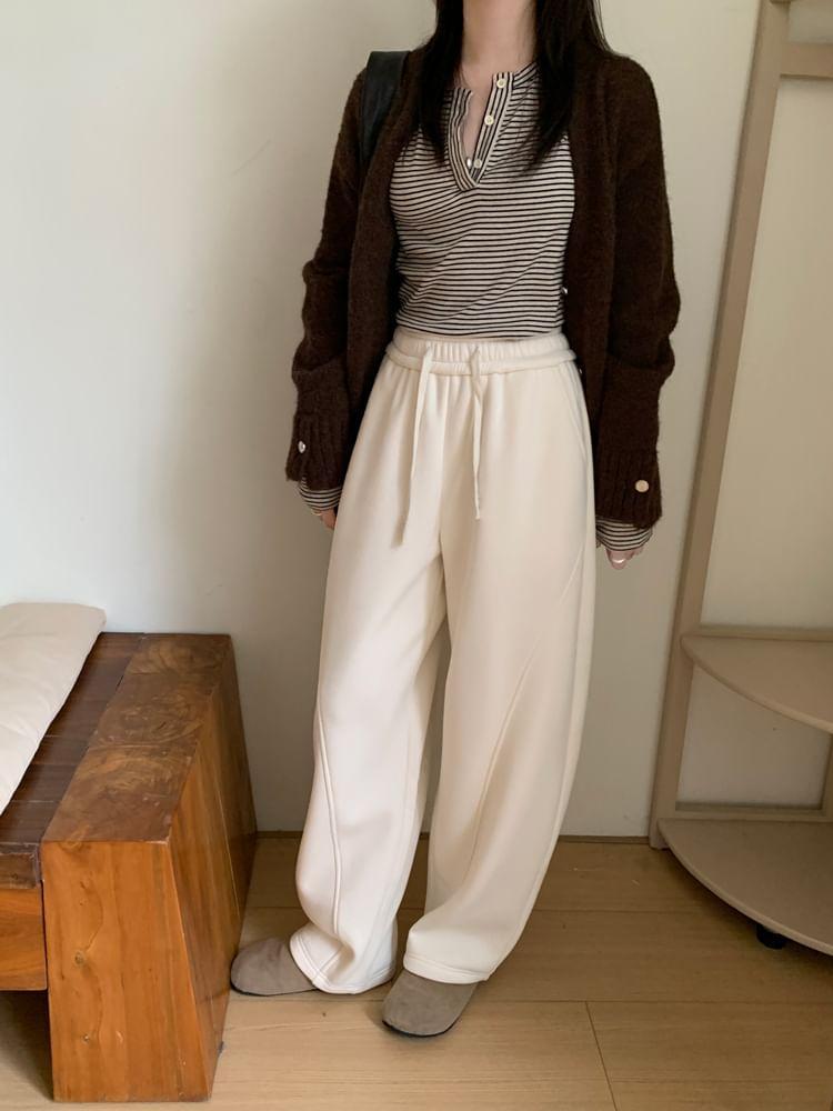 Drawstring Waist Paneled Wide Leg Sweatpants Product Image