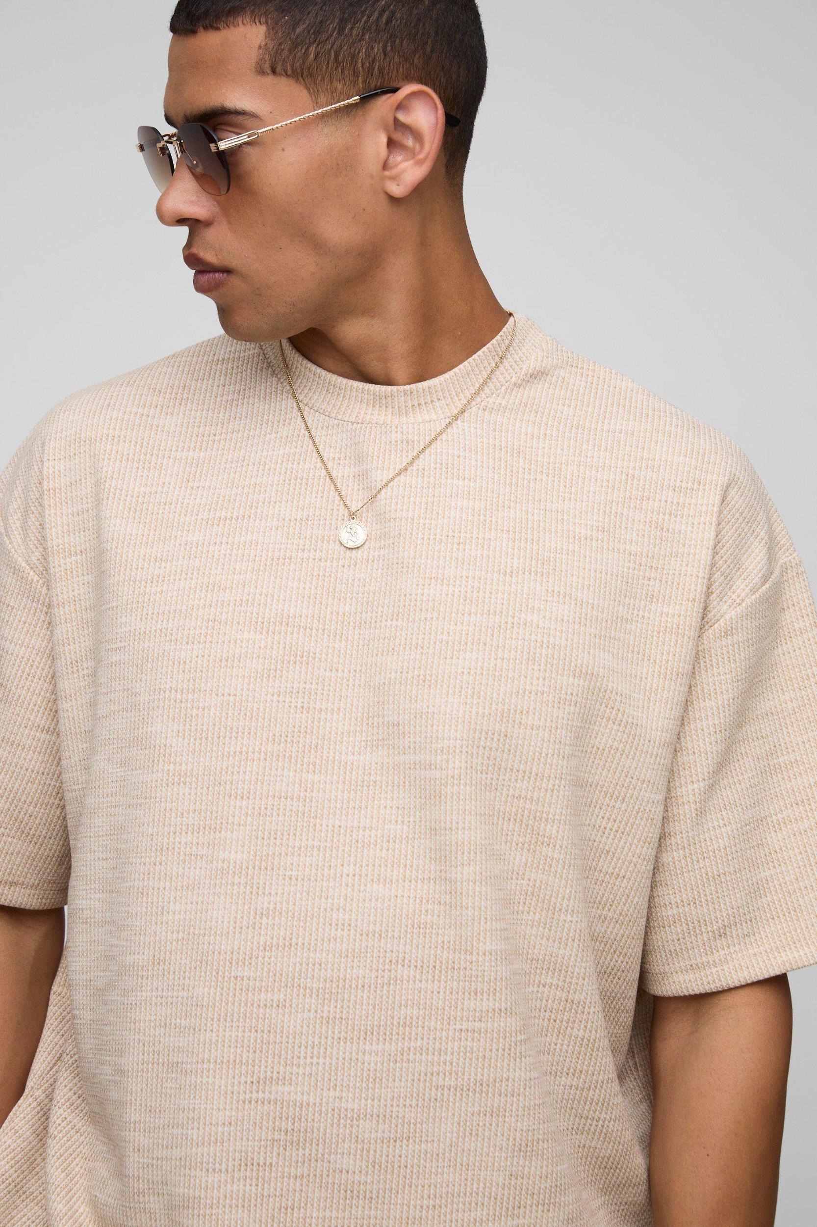 Oversized Textured Marl T-Shirt & Relaxed Shorts Set | boohooMAN USA Product Image