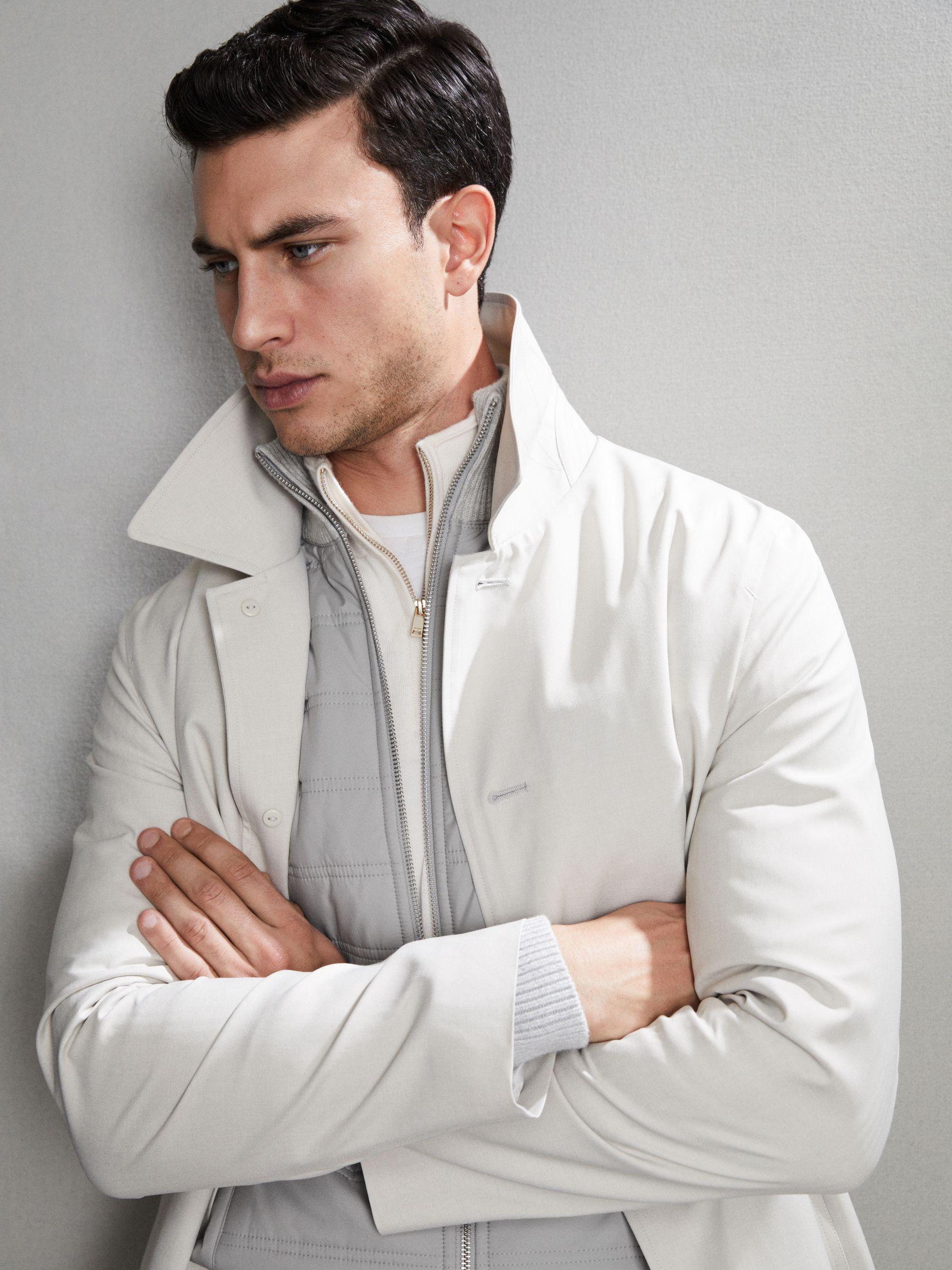 Hybrid Quilt and Knit Zip-Through Jacket in Soft Grey Product Image