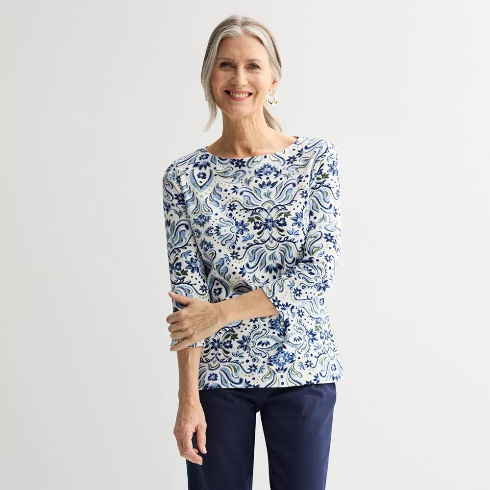 Petite Croft & Barrow® Boatneck Top, Women's, Size: XL Petite, Blue Ornate Floral Product Image